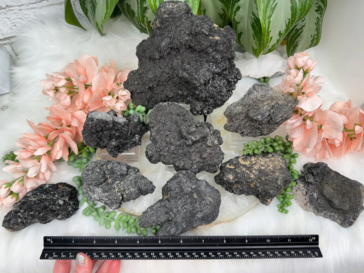 Black Tourmaline Quartz Clusters