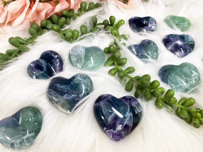 Mexico Fluorite Hearts in Blue Green Purple