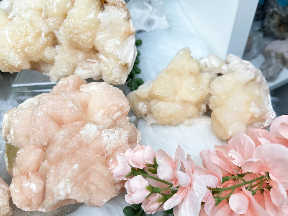 Peach Stilbite Clusters