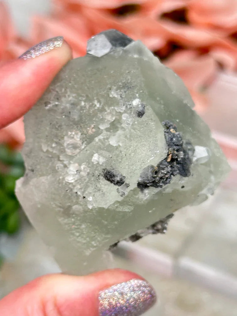 Green Fluorite Gray Bladed Calcite