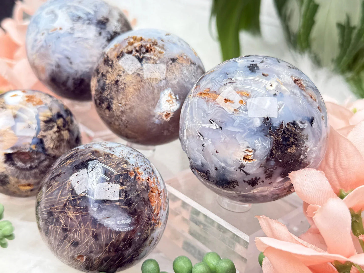 Dendritic Rutile Agate Spheres
