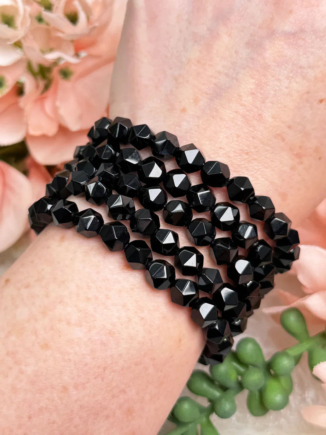 Diamond Cut Obsidian Bracelet