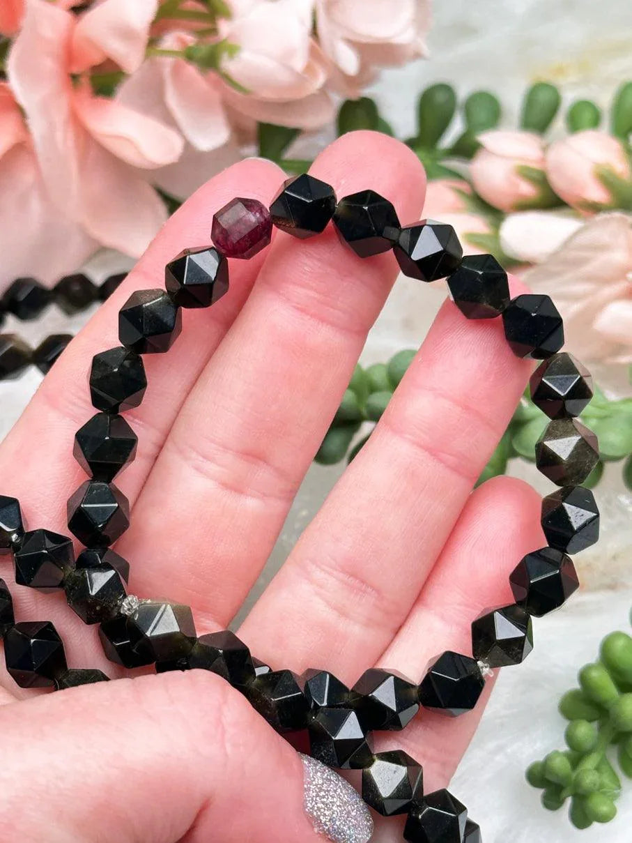 star-cut-gold-sheen-obsidian-bracelets