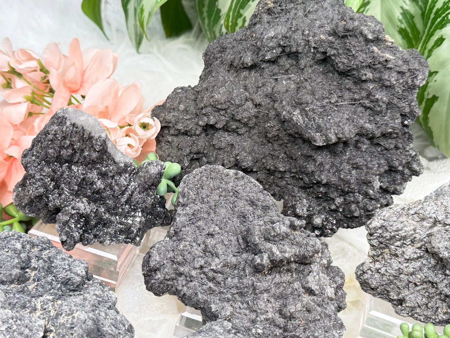Black Tourmaline Quartz Clusters