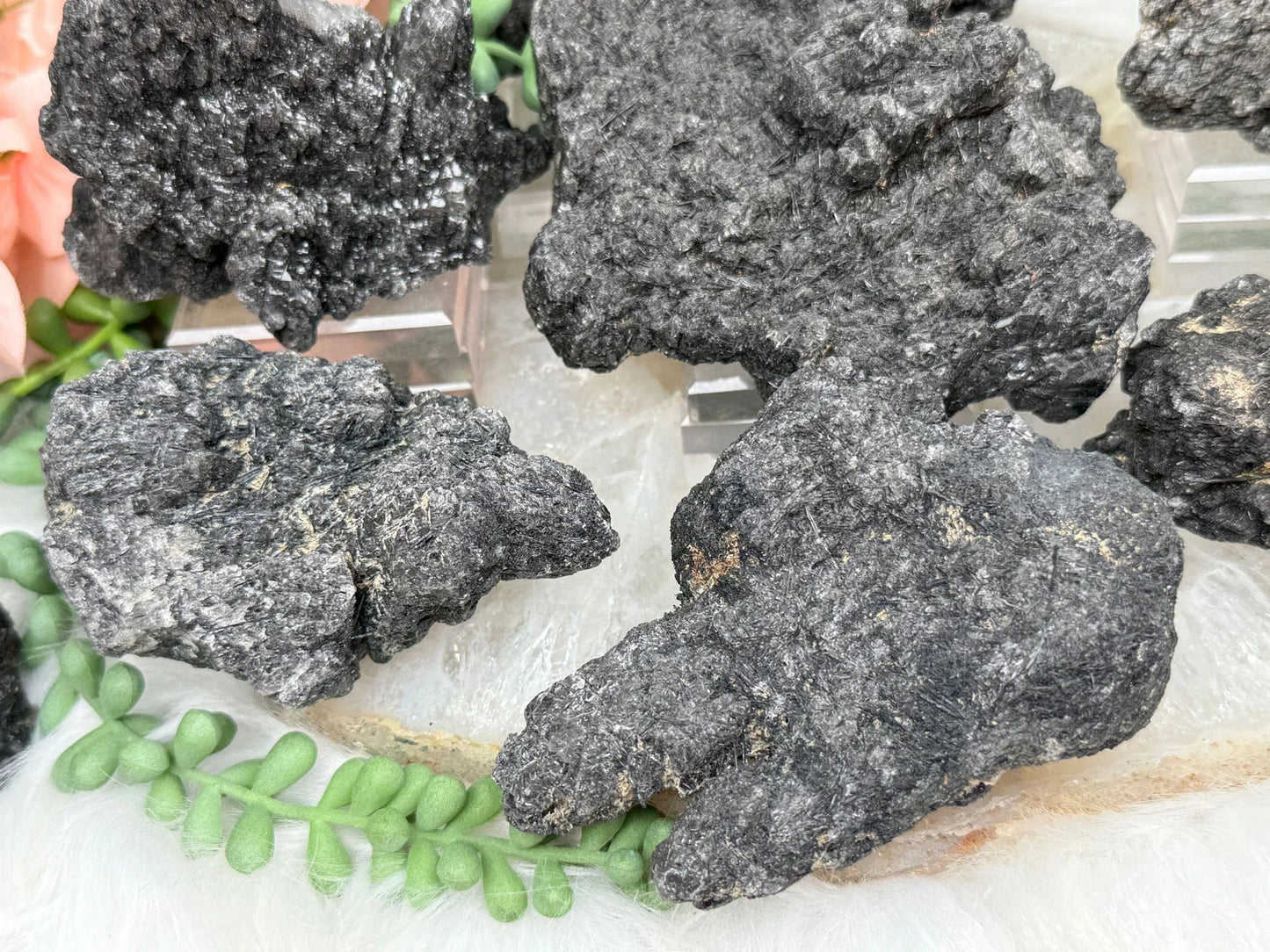 Black Tourmaline Quartz Clusters