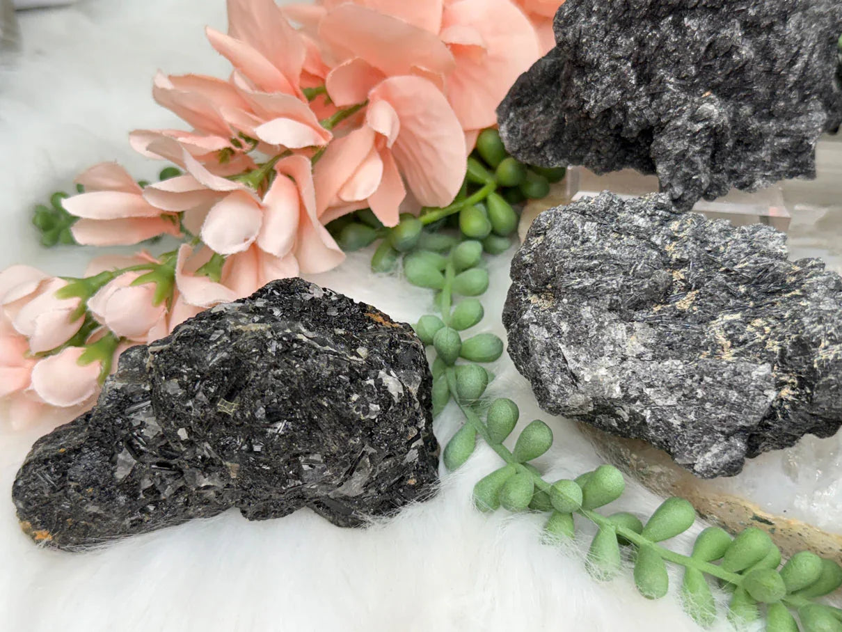 Black Tourmaline Quartz Clusters