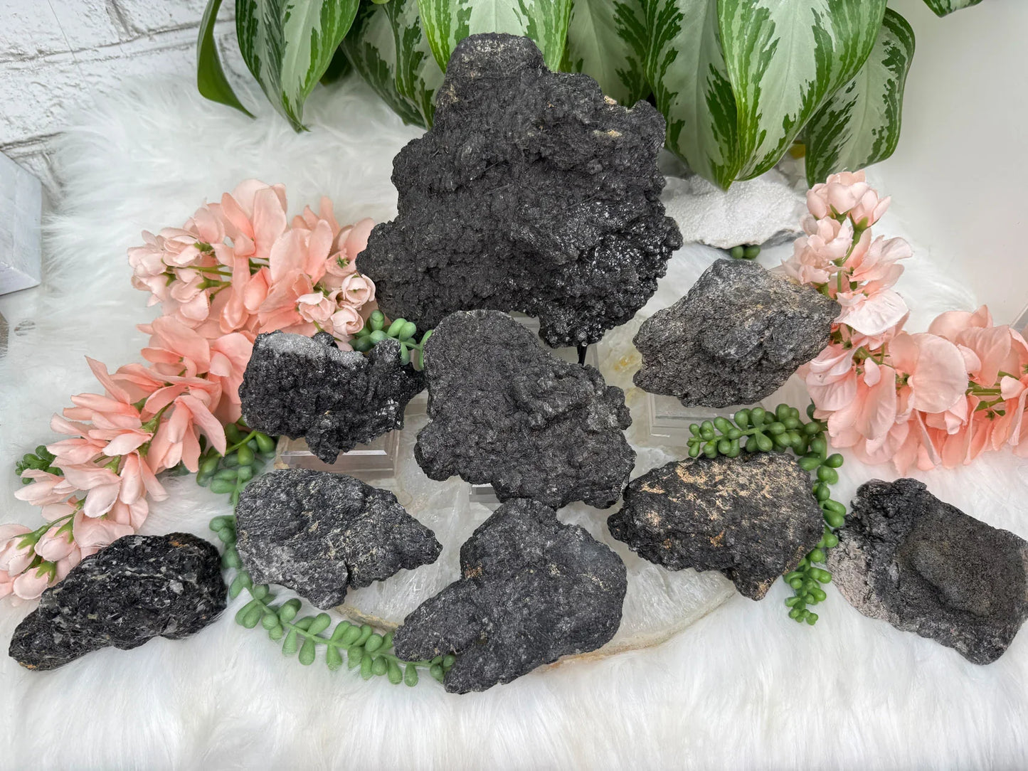 Black Tourmaline Quartz Clusters