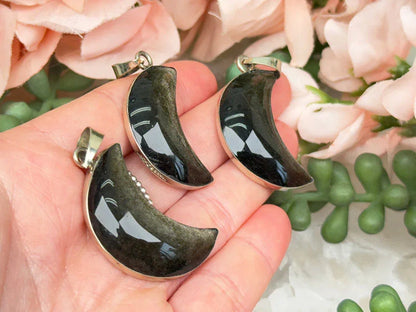 Gold Obsidian Moon Pendant
