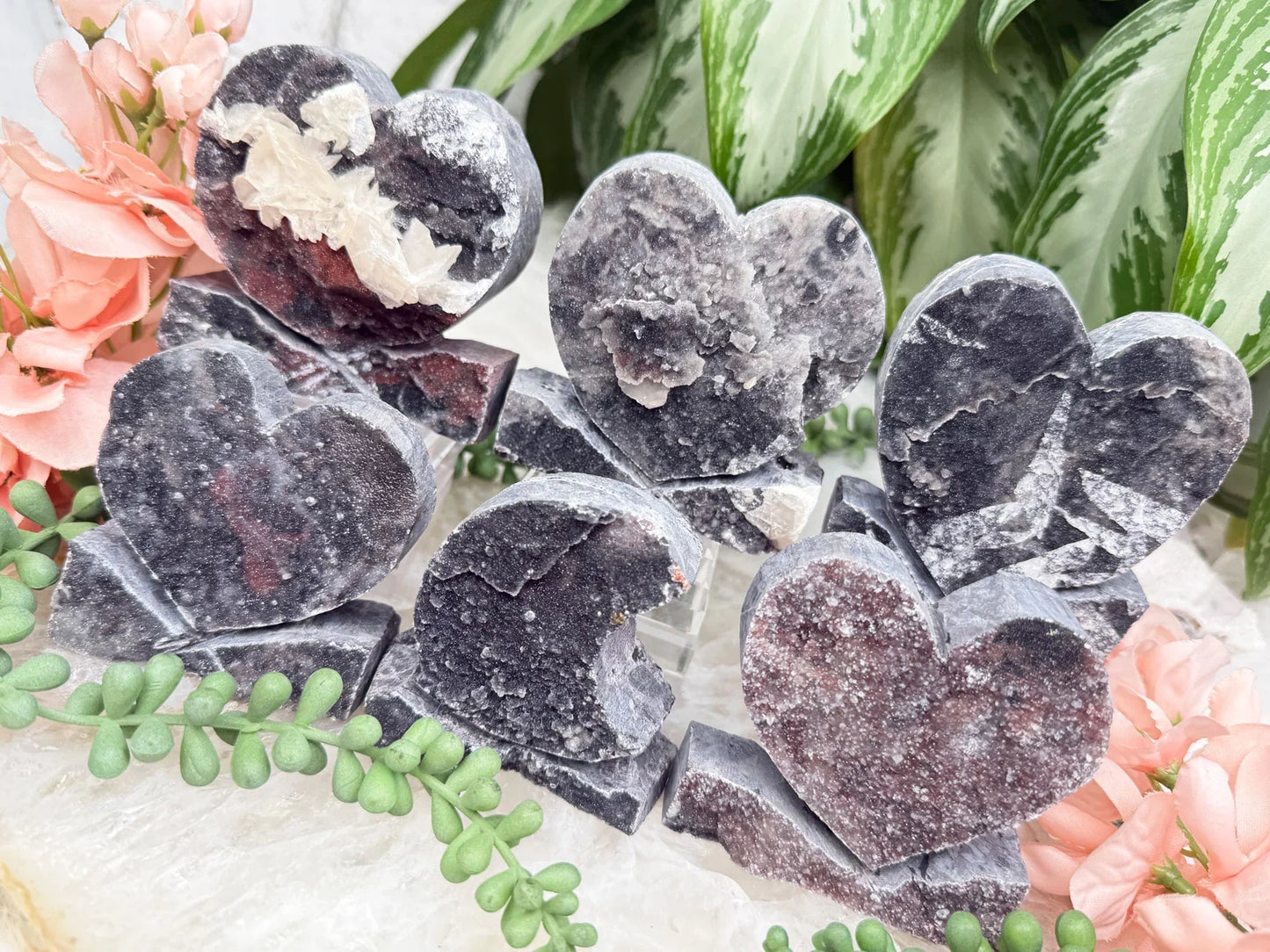 Black Chalcedony Hearts