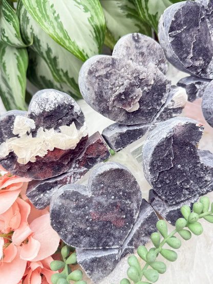 Black Chalcedony Hearts