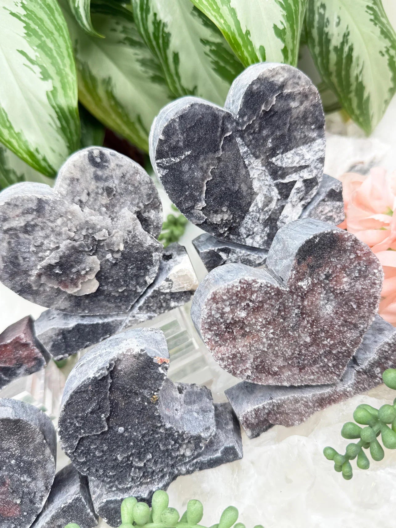 Black Chalcedony Hearts