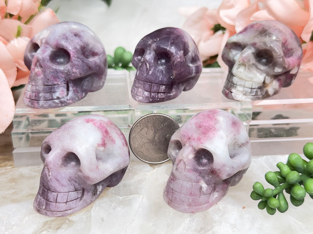 Lepidolite Pink Tourmaline Skulls