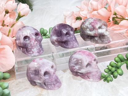 Lepidolite Pink Tourmaline Skulls