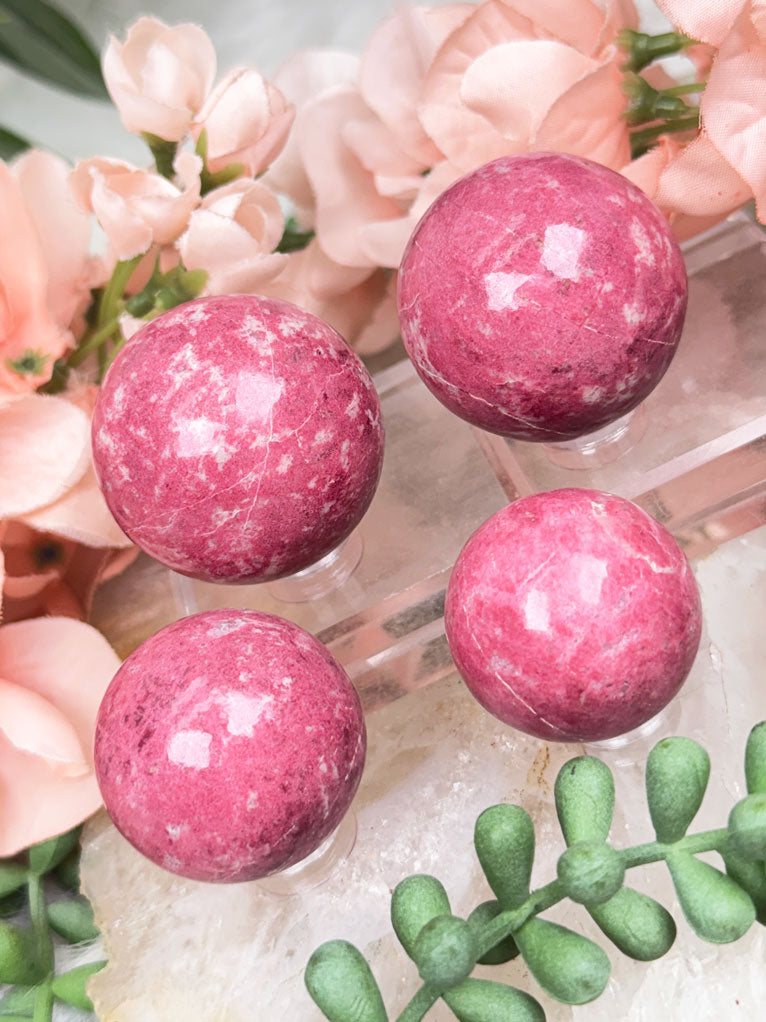 Vibrant Pink Thulite Spheres For Sale

