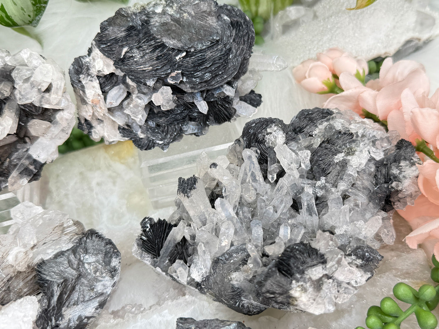 rare-hematite-rose-clear-quartz-crystal-clusters
