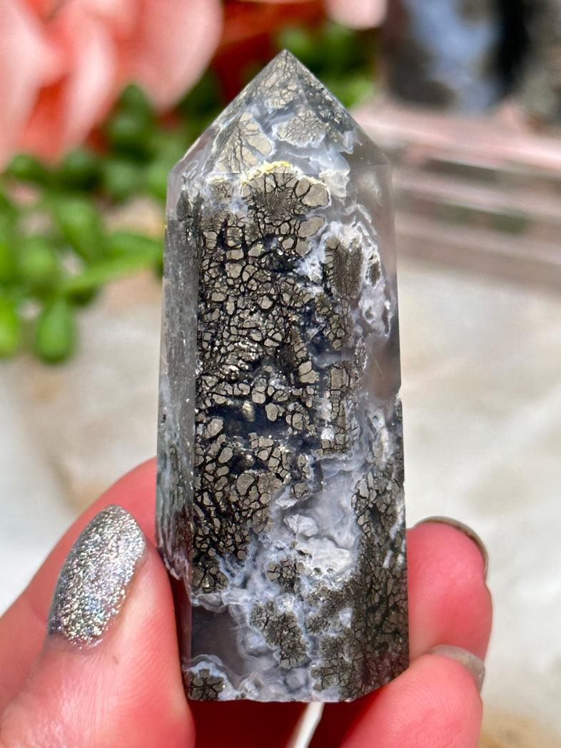 marcasite-chalcedony-point