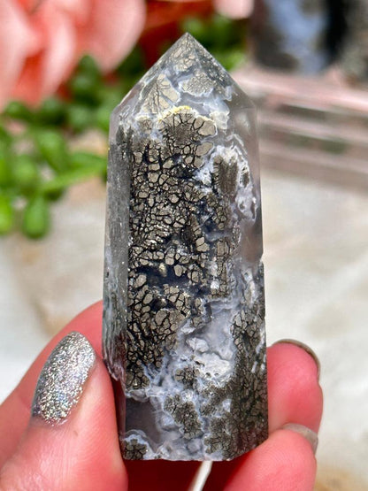 marcasite-chalcedony-point