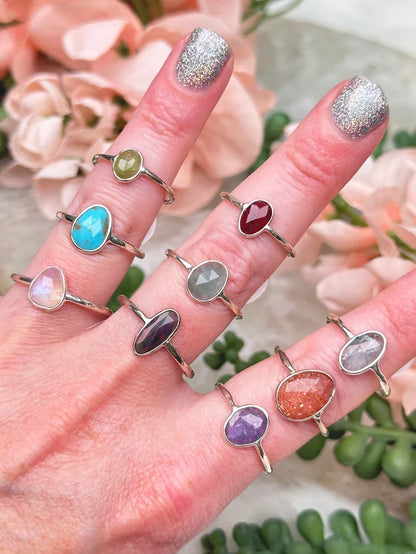 Stamped Sterling Silver Crystal Rings