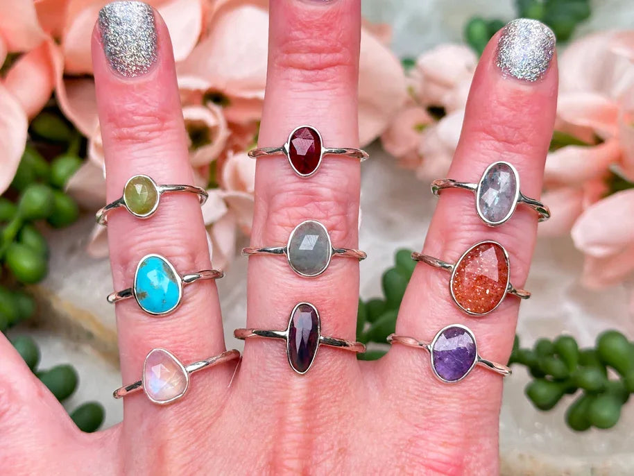 Stamped Sterling Silver Crystal Rings