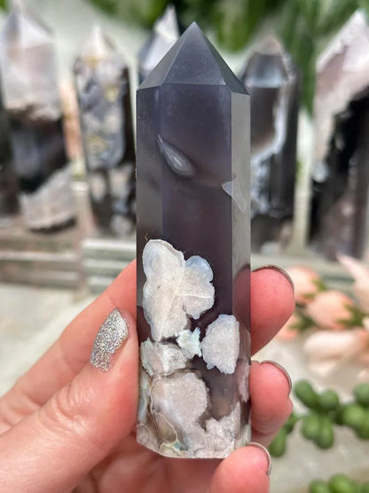 Black Flower Agate Points