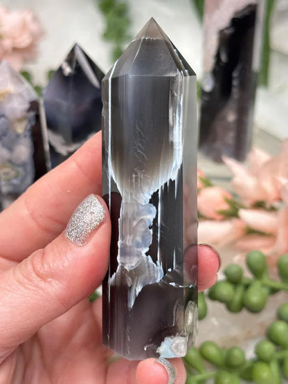 Black Flower Agate Points