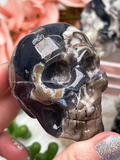 Flame Agate Skulls