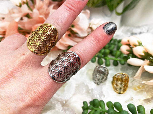    Silver-Gold-Metal-Flower-of-Life-Ring