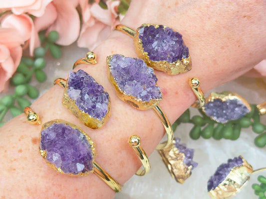 amethyst-cluster-gold-metal-cuff-bracelet