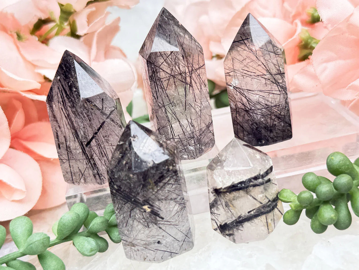 Black Tourmaline Quartz Points