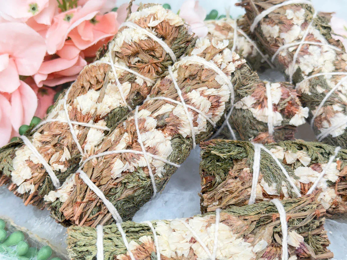 cedar-smudge-bundles-with-flowers