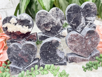 Black Chalcedony Hearts