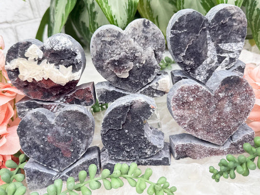 Black Chalcedony Hearts