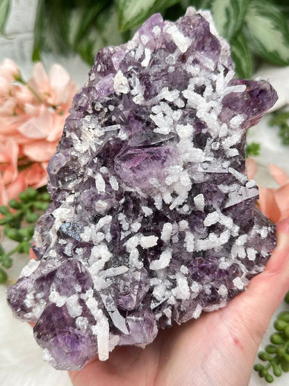 druzy-calcite-points-on-amethyst-cluster
