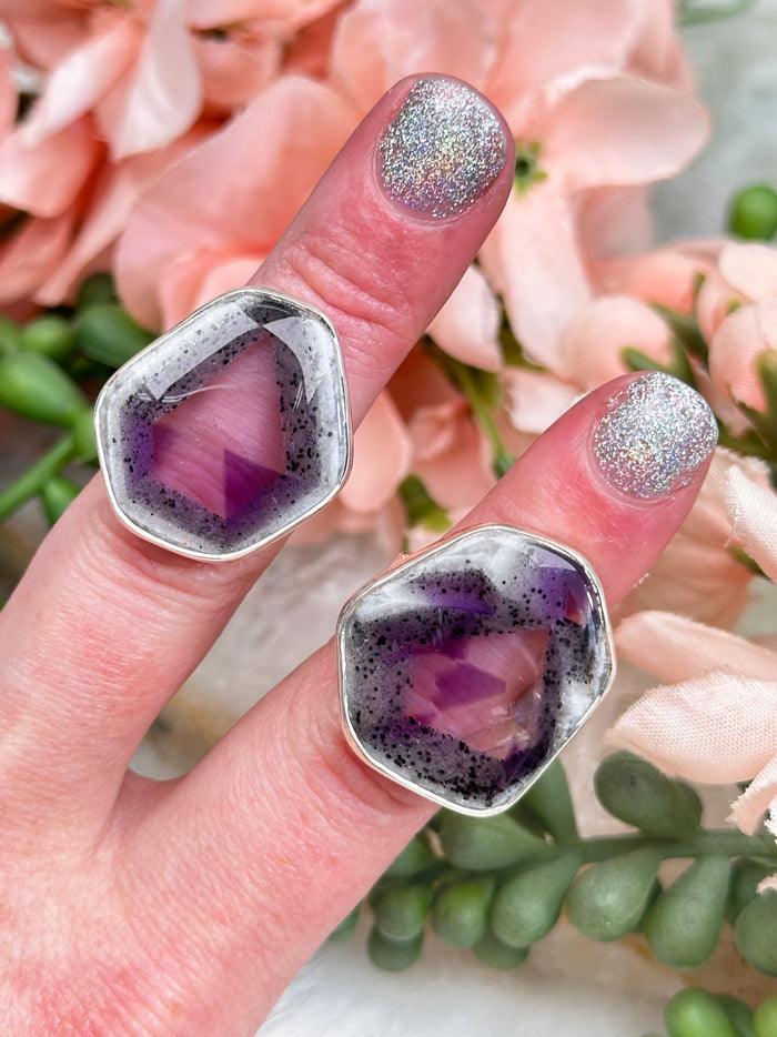 Geometric Amethyst Rings