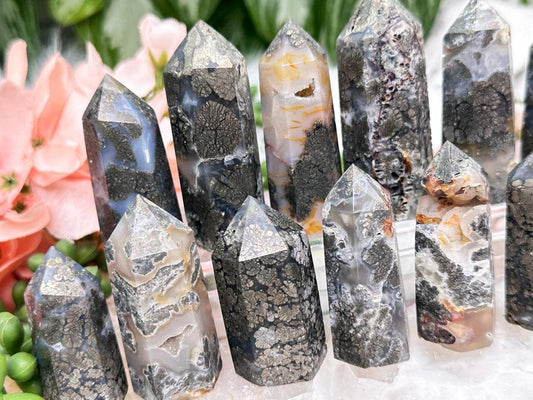 gold-marcasite-in-chalcedony-points