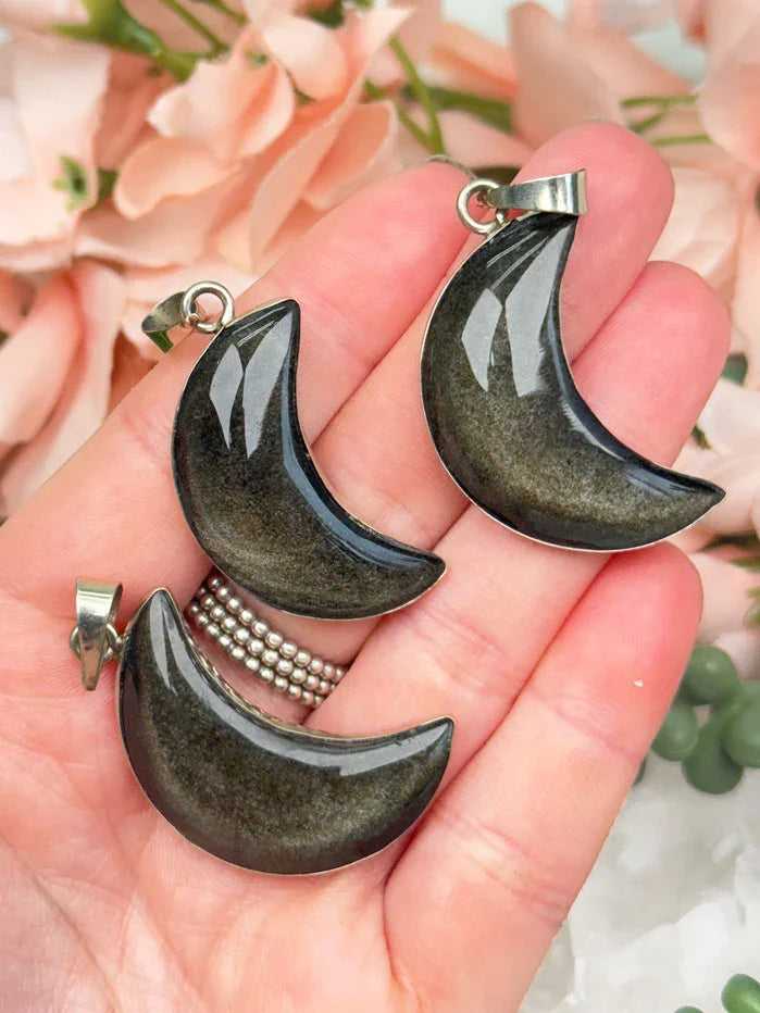 Gold Obsidian Moon Pendant