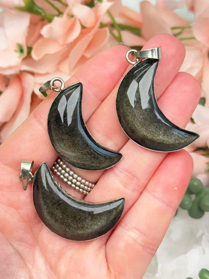 Gold Obsidian Moon Pendant