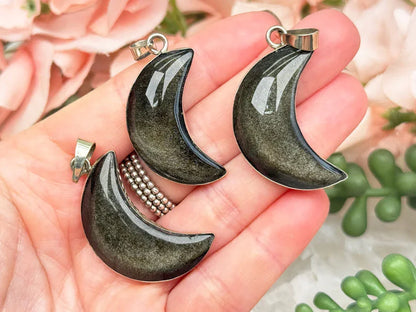 Gold Obsidian Moon Pendant