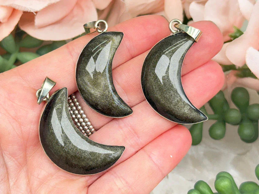 Gold Obsidian Moon Pendant