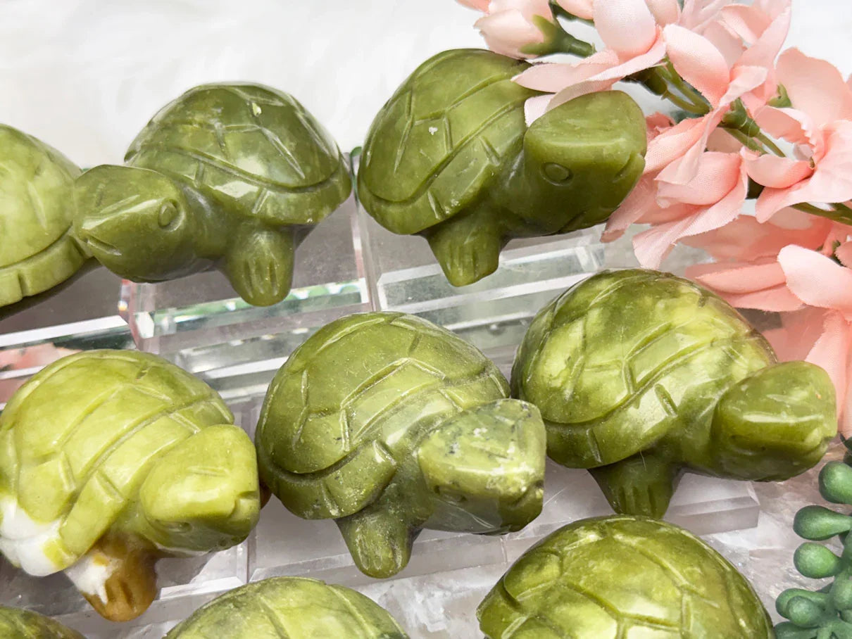 green-serpentine-turtle-carvings