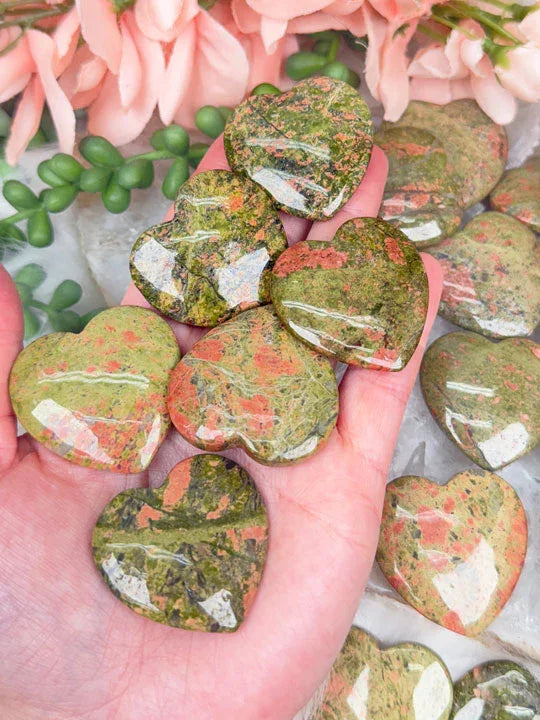 green-unakaite-jasper-hearts