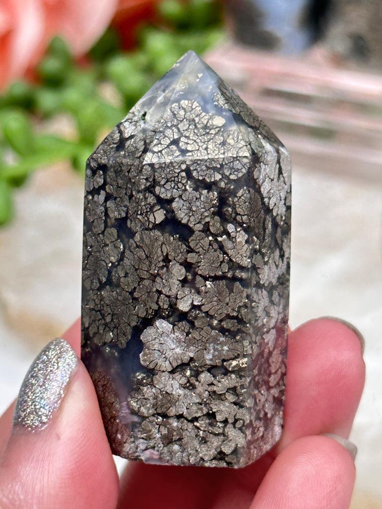 marcasite-chalcedony-point