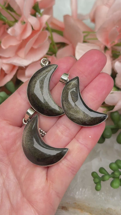 Gold Obsidian Moon Pendant