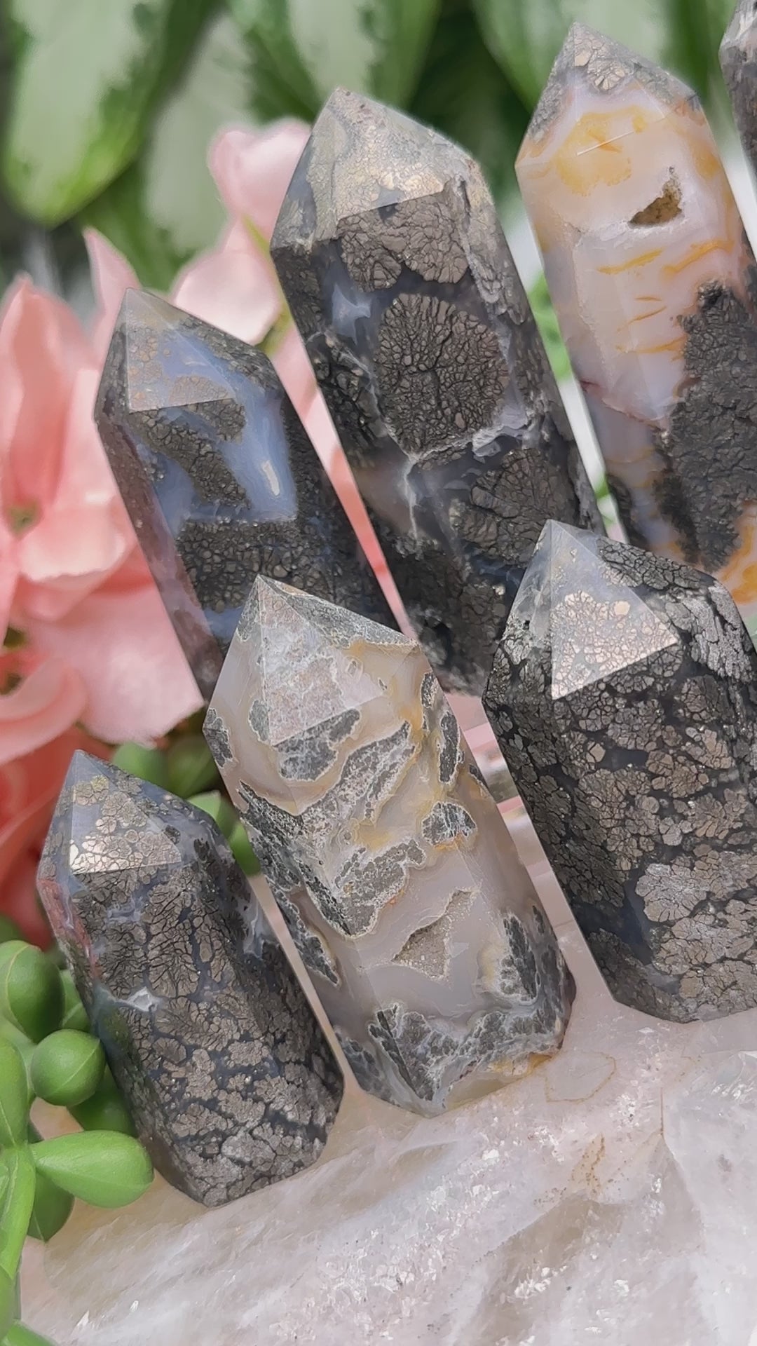 gold-marcasite-in-chalcedony-points