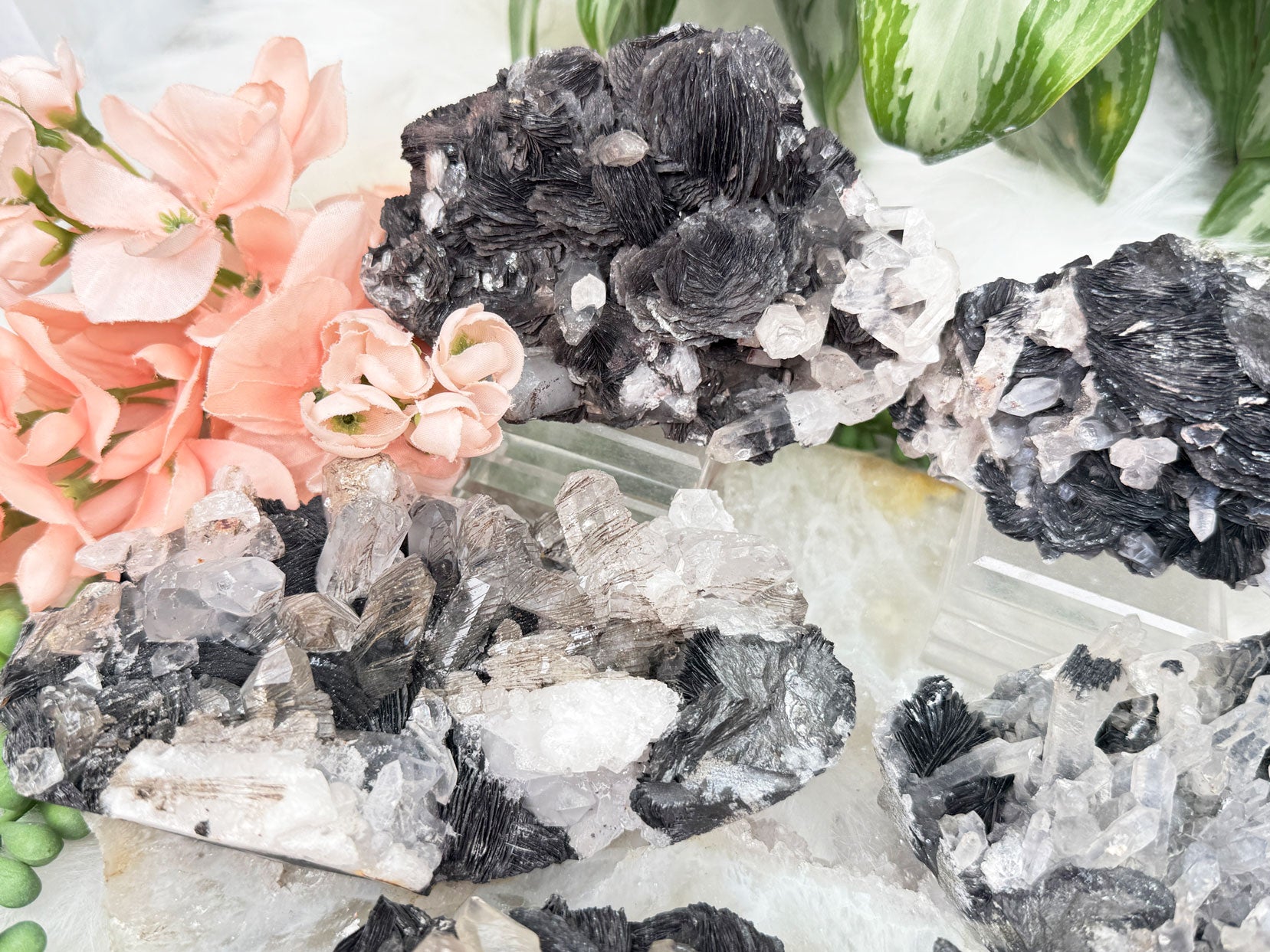 rare-hematite-rose-clear-quartz-crystal-clusters