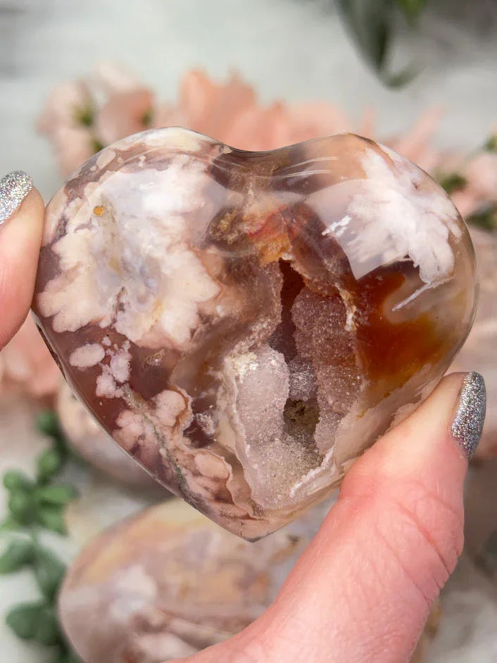 red-druzy-flower-agate-heart