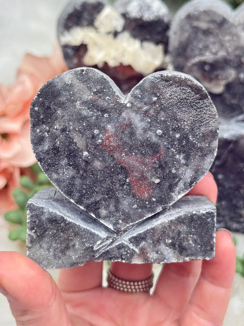 Black Chalcedony Hearts