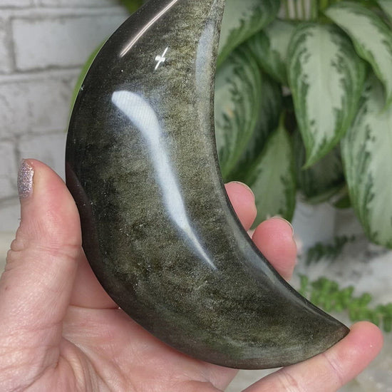 gold sheen obsidian stone carved moon crystal video