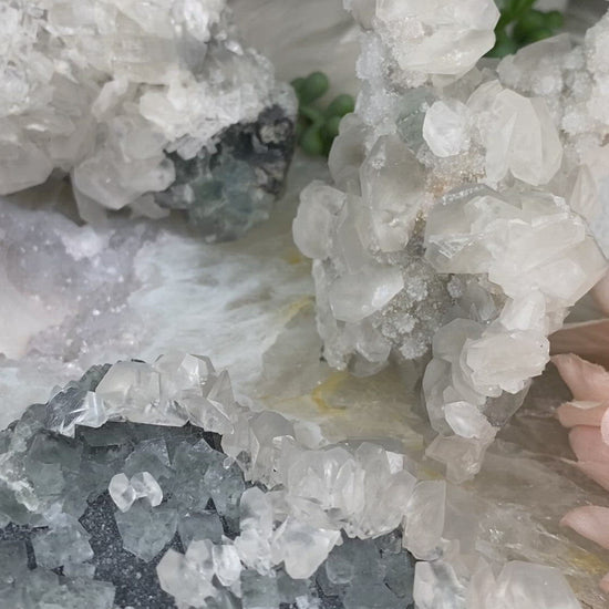 Chinese-Green-Fluorite-White-Calcite-Clusters