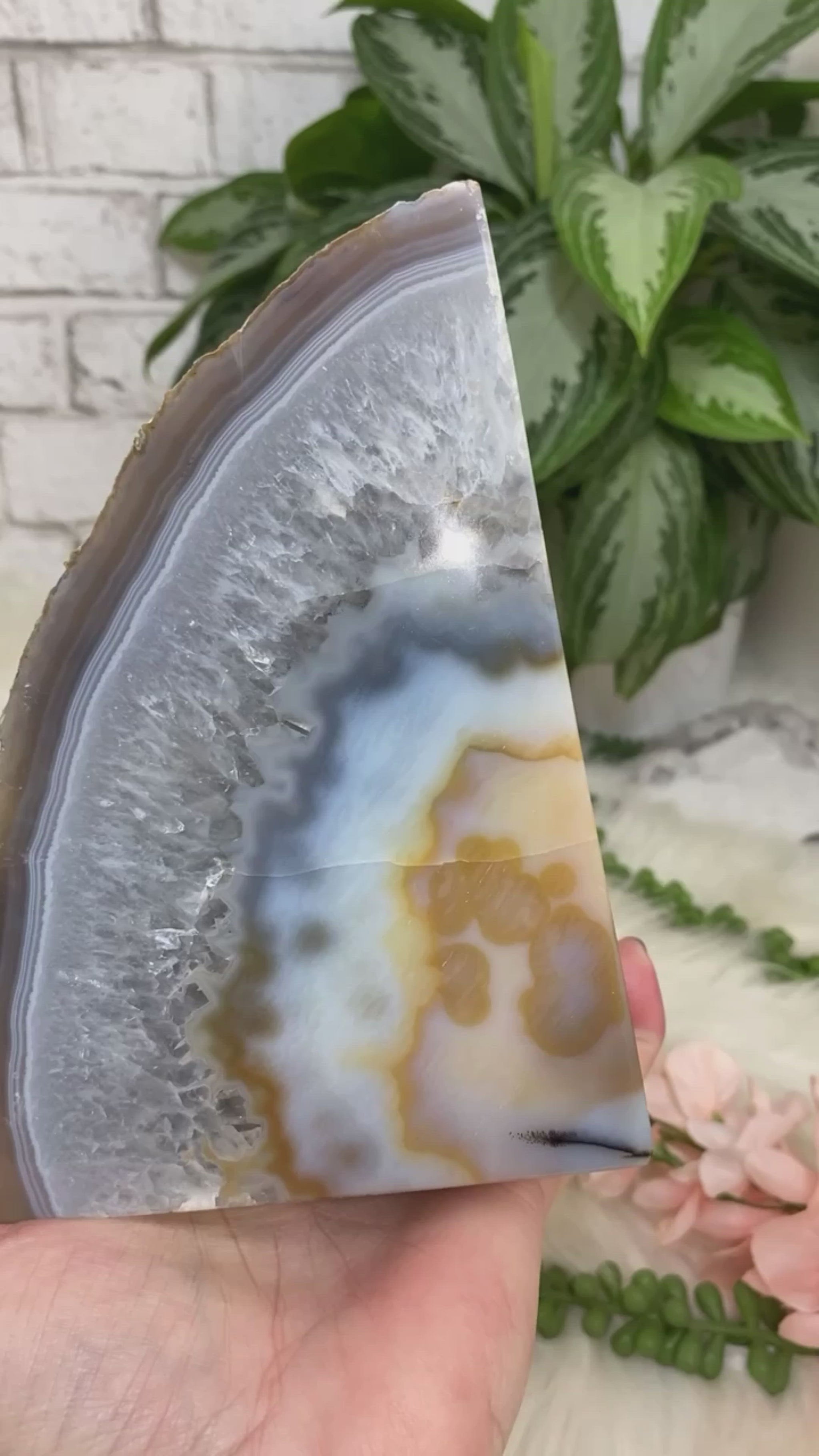 Natural Gray Yellow White Chalcedony Agate Crystal Bookend for Home Decor
